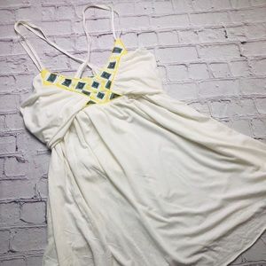 MetroPark hippie chic ivory Appliquéd flowy tank tunic length top size Medium